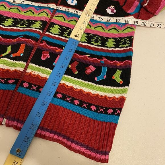 Vintage Christmas Ugly Knit Sweater Women MP Ramie Cotton Colorful FullZip Cozy - Picture 2 of 9